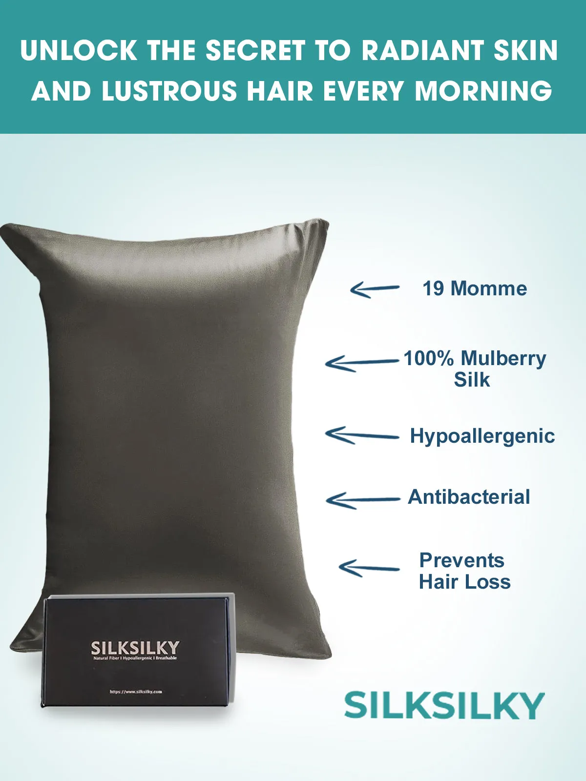 100% Mulberry Silk Pudebetrk med Kuvertlukning