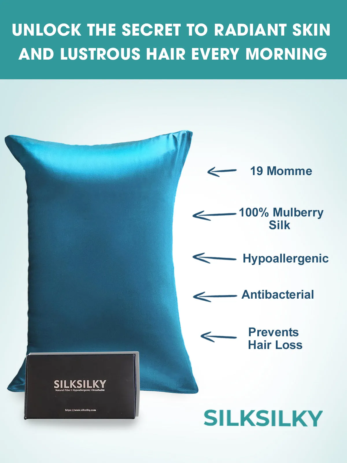 100% Mulberry Silk Pudebetrk med Kuvertlukning
