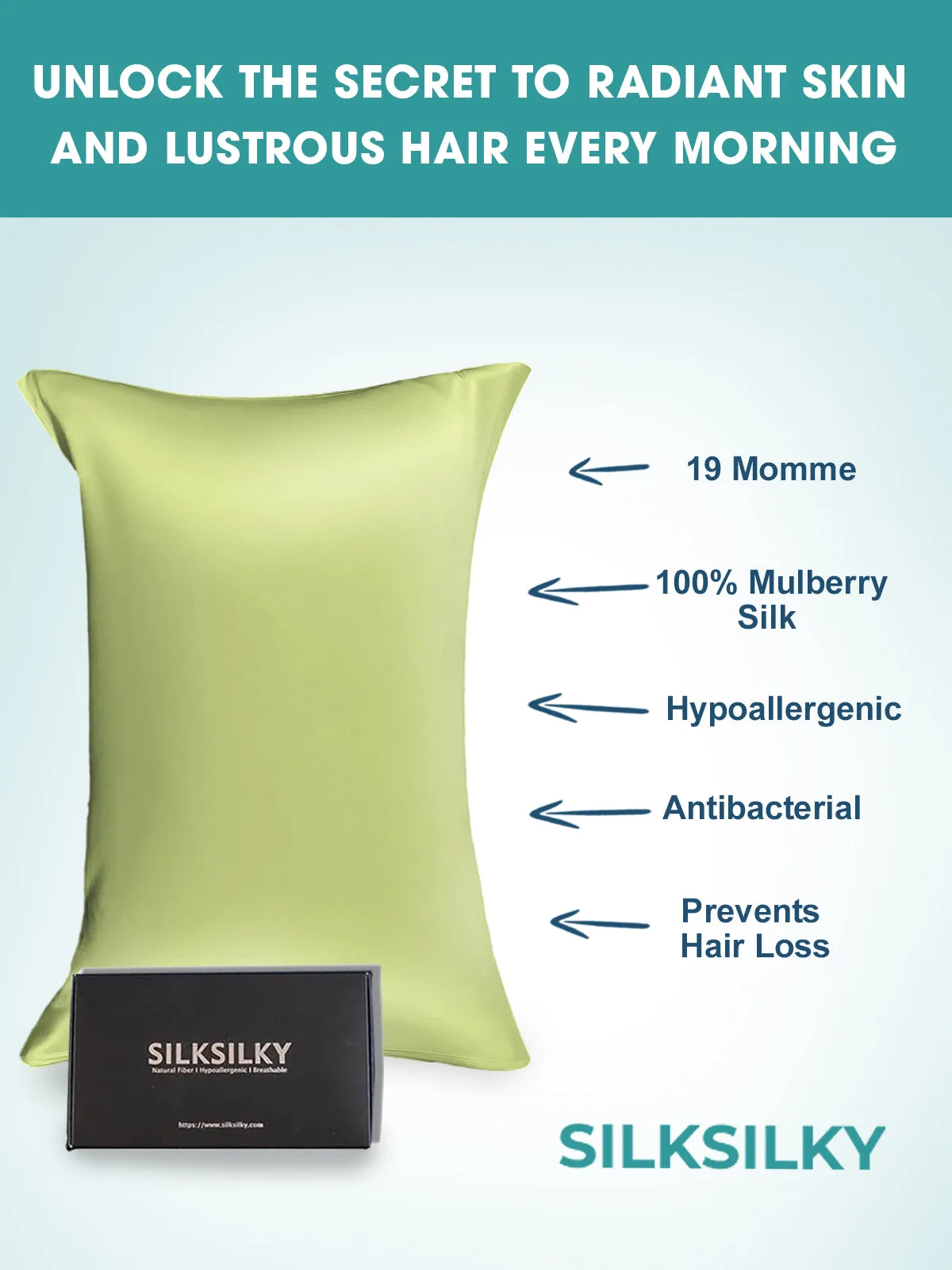 100% Mulberry Silk Pudebetrk med Kuvertlukning