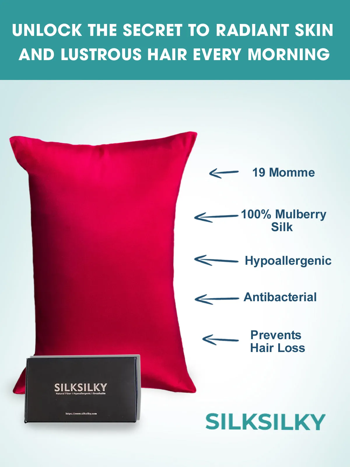 100% Mulberry Silk Pudebetrk med Kuvertlukning