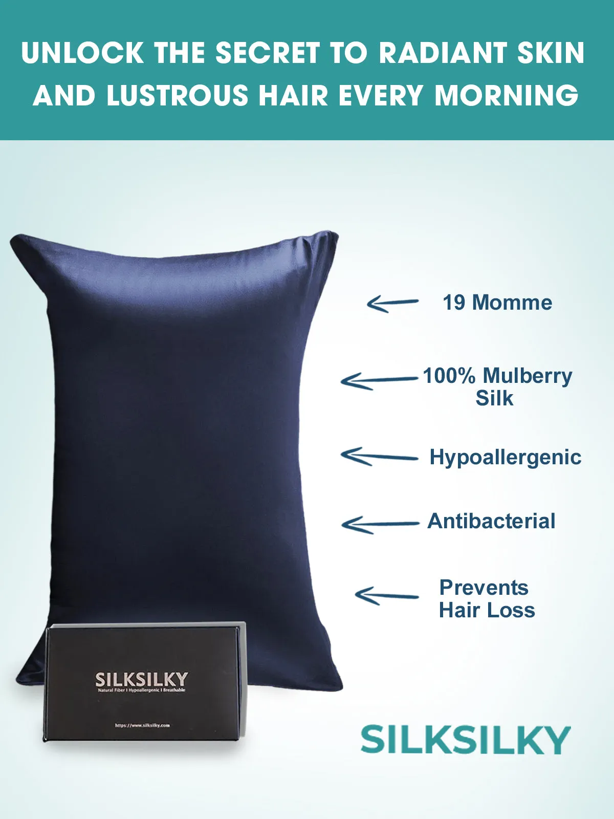100% Mulberry Silk Pudebetrk med Kuvertlukning