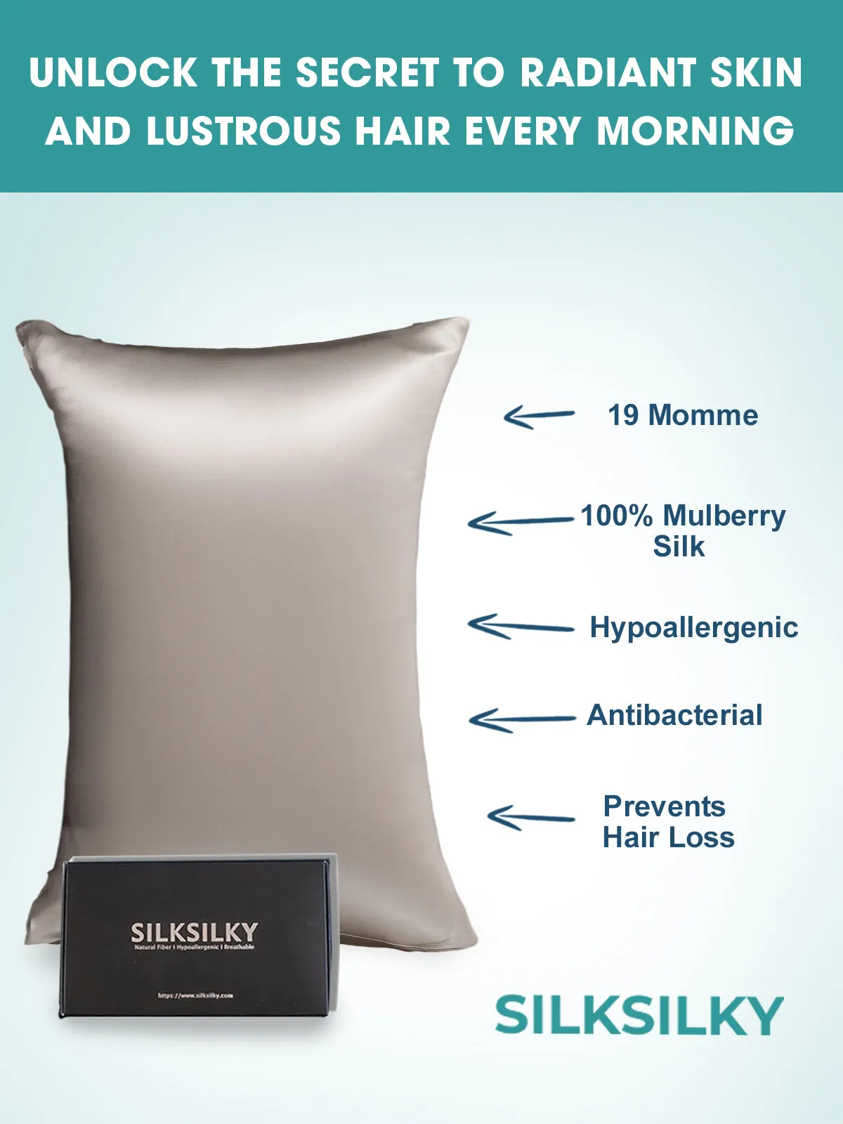 100% Mulberry Silk Pudebetrk med Kuvertlukning