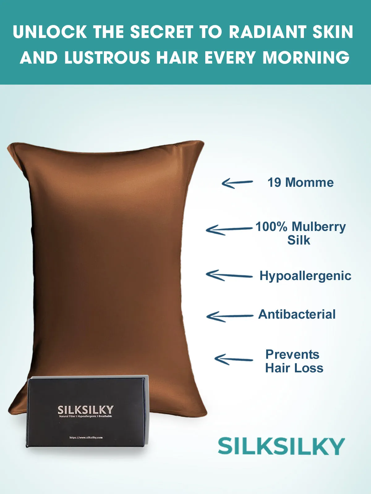 100% Mulberry Silk Pudebetrk med Kuvertlukning