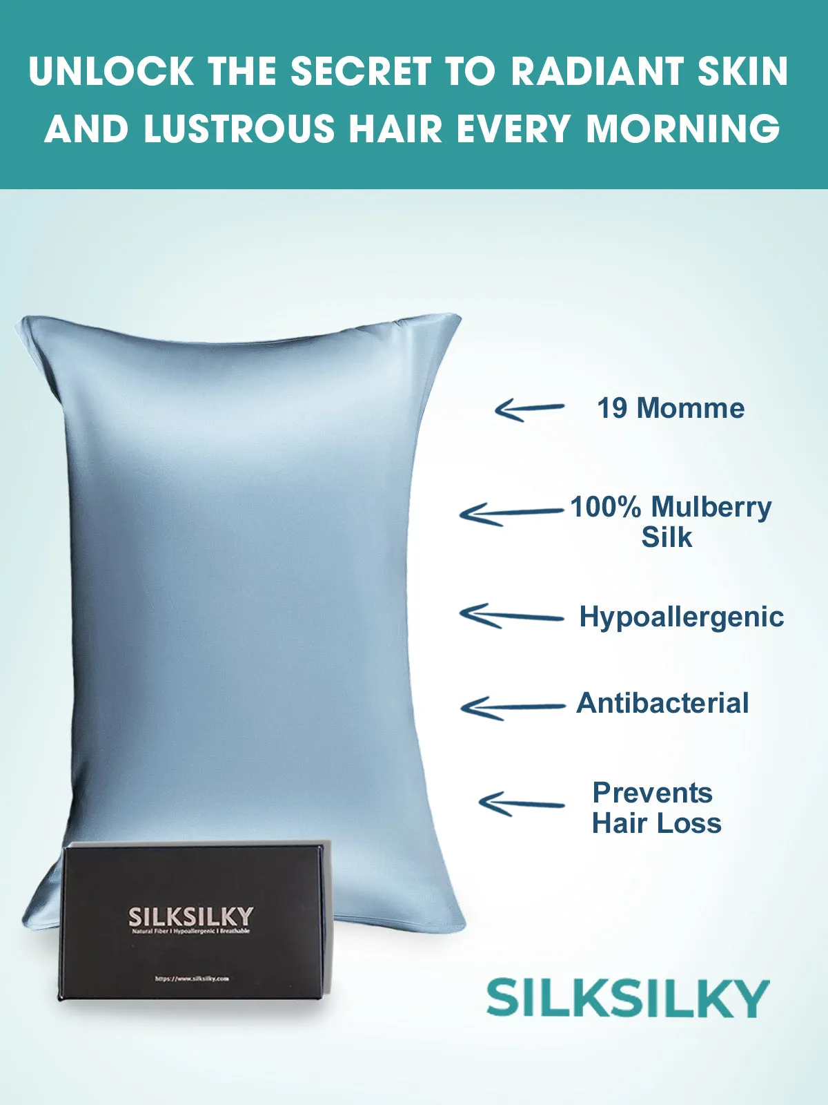 100% Mulberry Silk Pudebetrk med Kuvertlukning