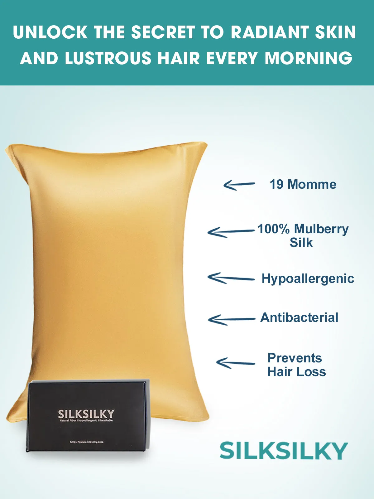 100% Mulberry Silk Pudebetrk med Kuvertlukning