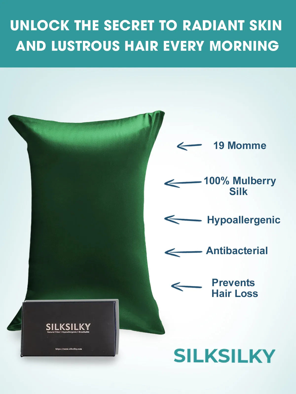 100% Mulberry Silk Pudebetrk med Kuvertlukning