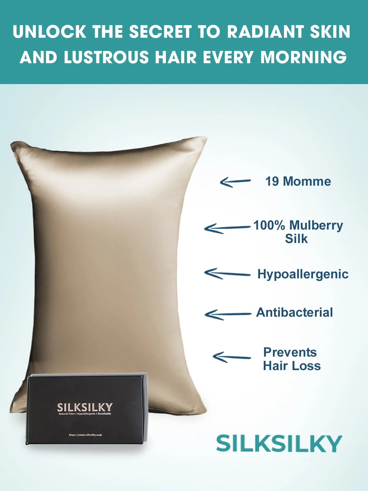 100% Mulberry Silk Pudebetrk med Kuvertlukning