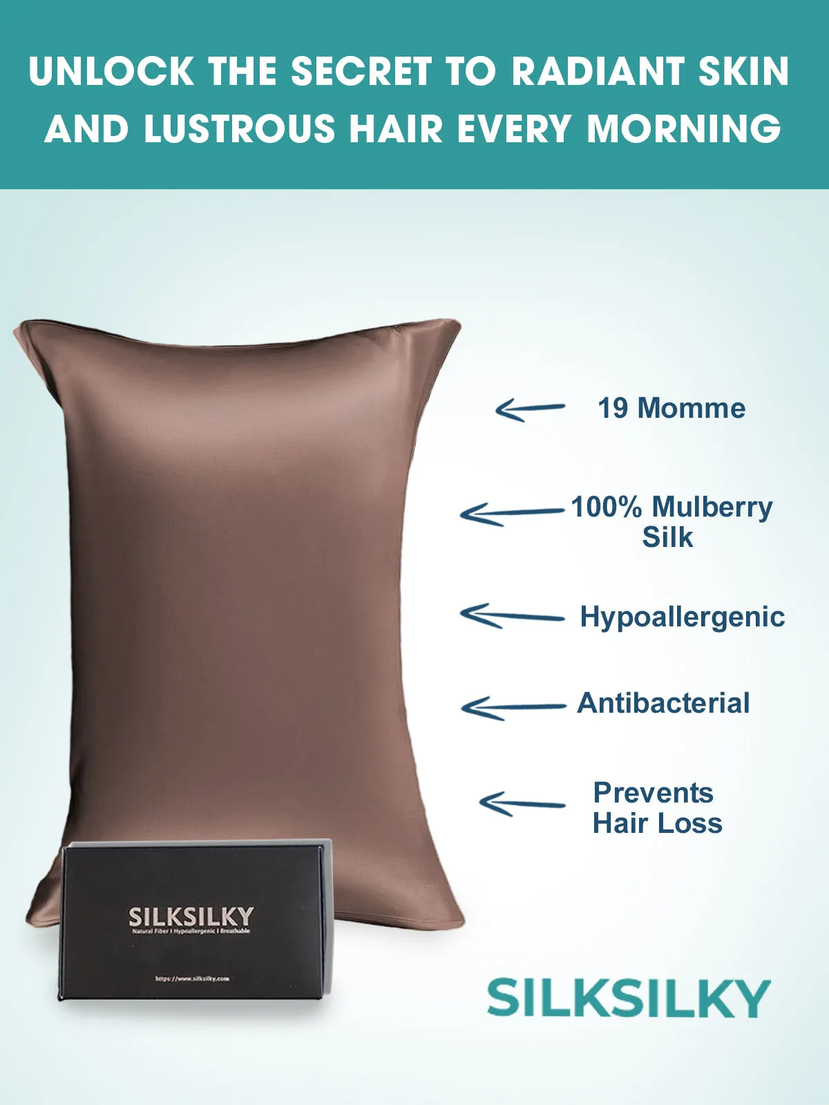 100% Mulberry Silk Pudebetrk med Kuvertlukning