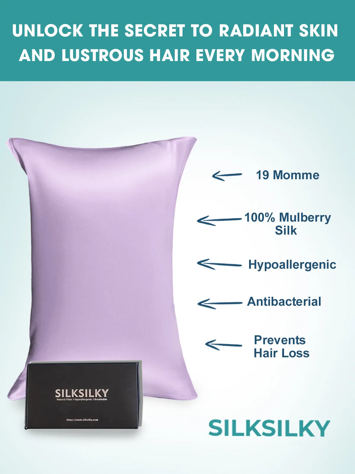 100% Mulberry Silk Pudebetrk med Kuvertlukning
