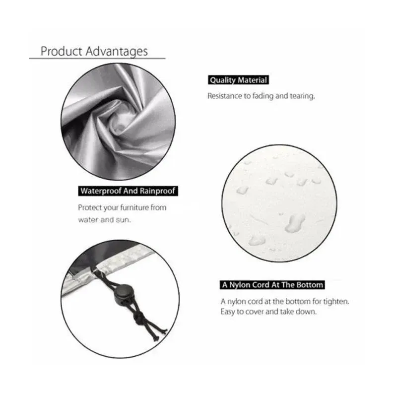 68 Size Silver Garden Patio Protective Cover Oxford Cloth Furniture Dust Cover Rattan Table and Chair Sofa Waterproof Rain Cover