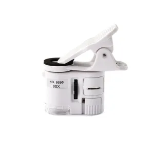 Clip Microscope 60x Led Jewelry Magnifying Glass Focusing Adjusted Pocket Microscope with Cell Phone Clip Uv Light