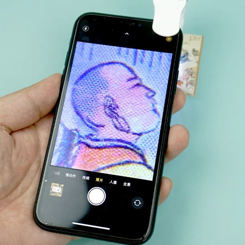 Clip Microscope 60x Led Jewelry Magnifying Glass Focusing Adjusted Pocket Microscope with Cell Phone Clip Uv Light