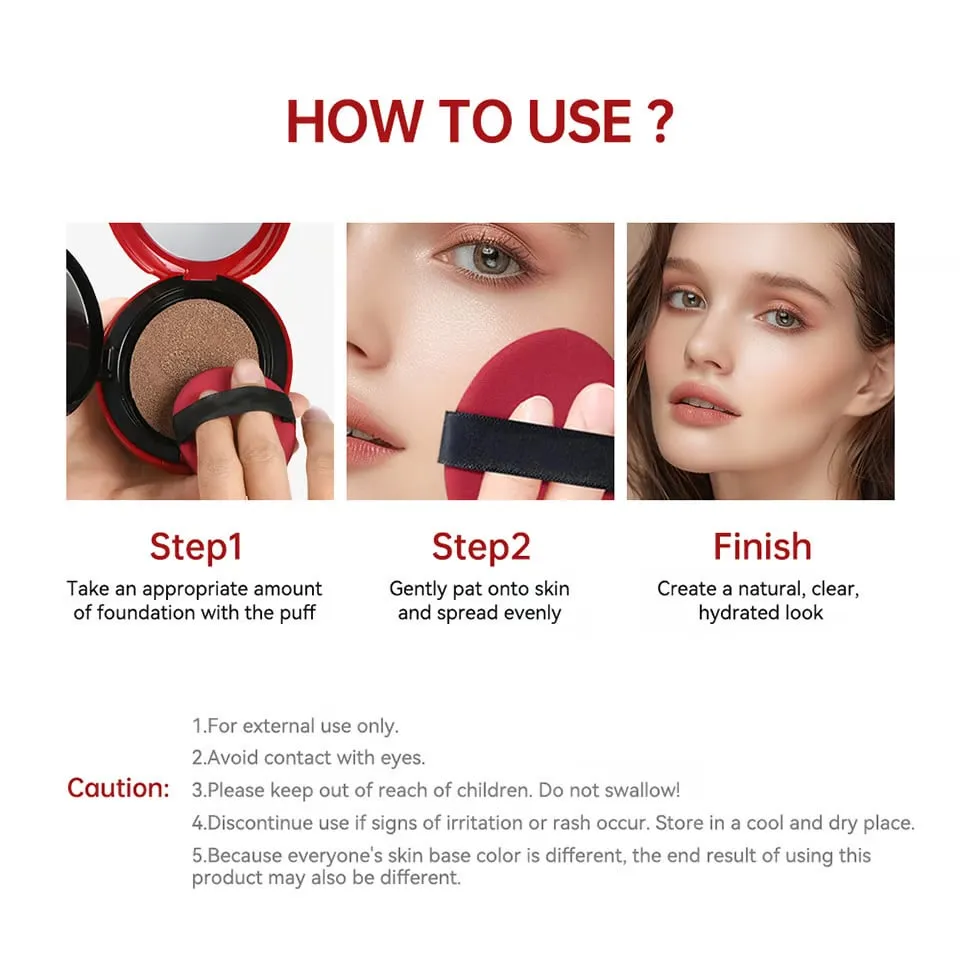 High-Coverage Hydrating Long-Lasting Red Cushion Foundation