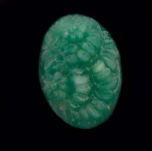 Jade Glass Cabochon, floral design, oval. Japanese. 26x18mm. Pkg of 1. B5-0204