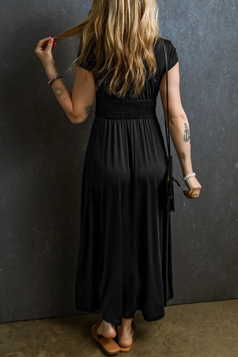 Peacock Blue Deep V Neck Ruched High Waist Maxi Dress