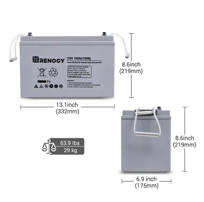 Renogy Deep Cycle AGM Battery 12 Volt 100Ah | RNG-BATT-AGM12-100