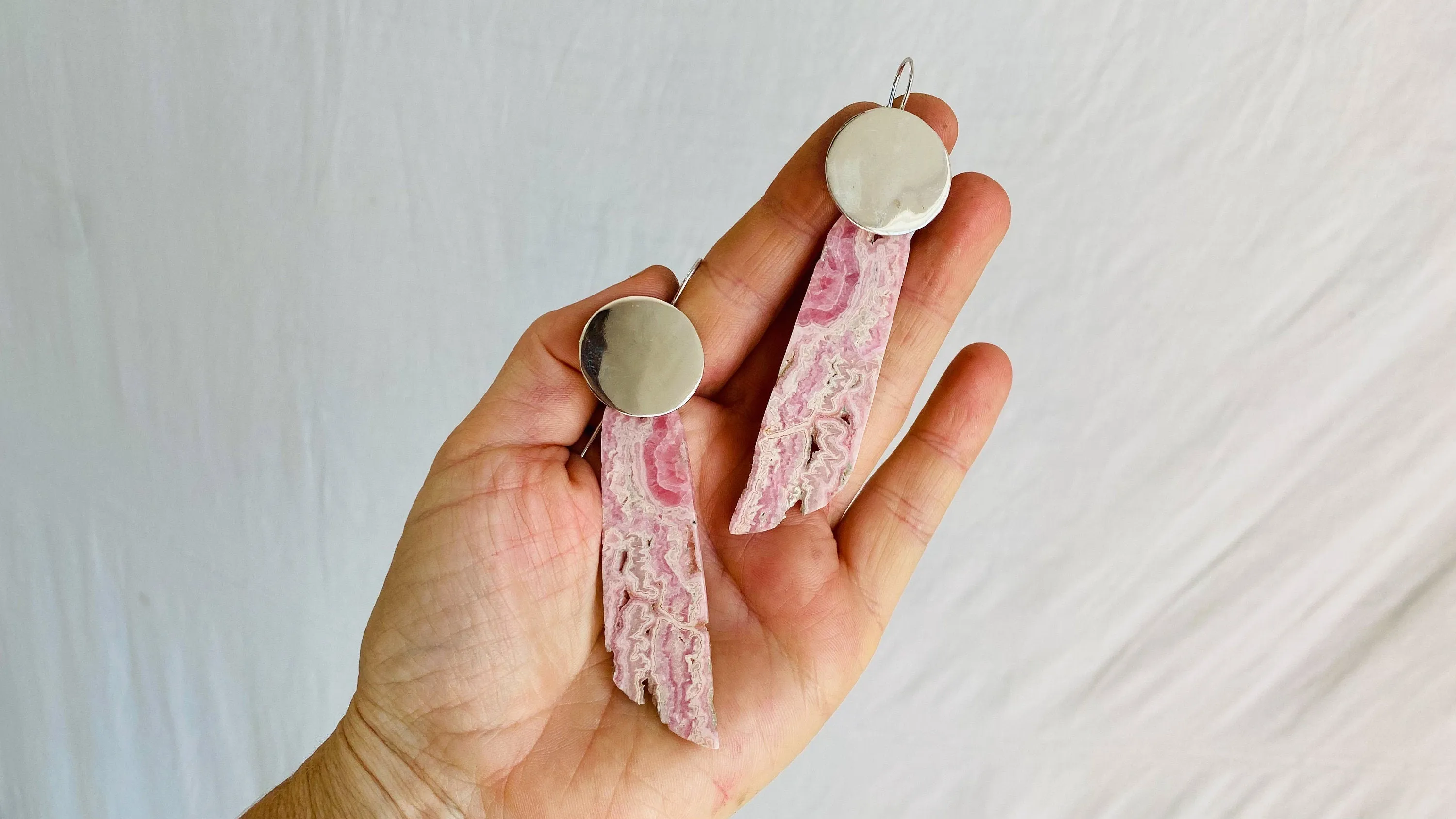 Rhodochrosite Earrings.Santo Domingo Pueblo. Native American. 0391