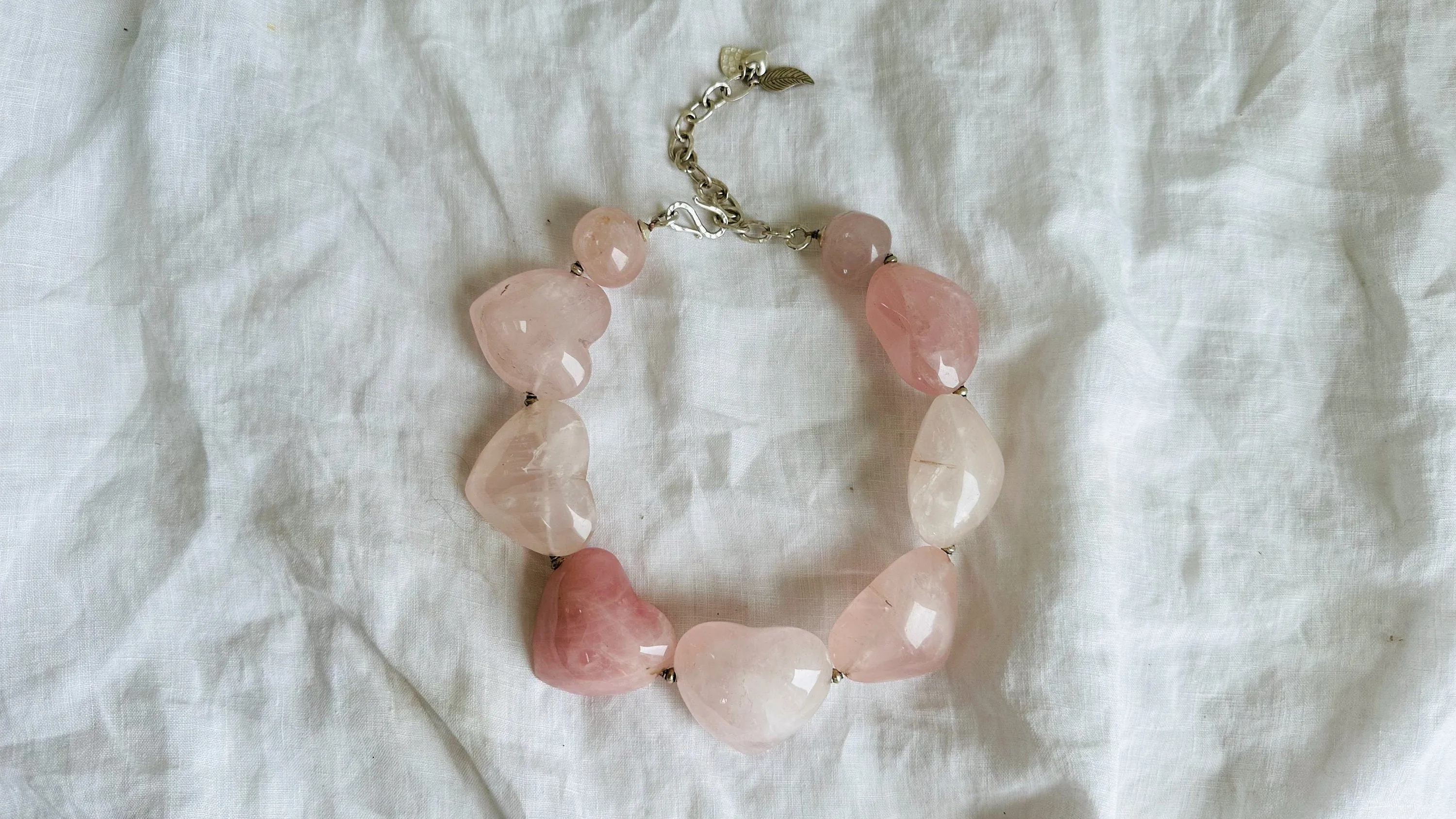 Rose Quartz Heart Necklace. Sterling Silver. 2474