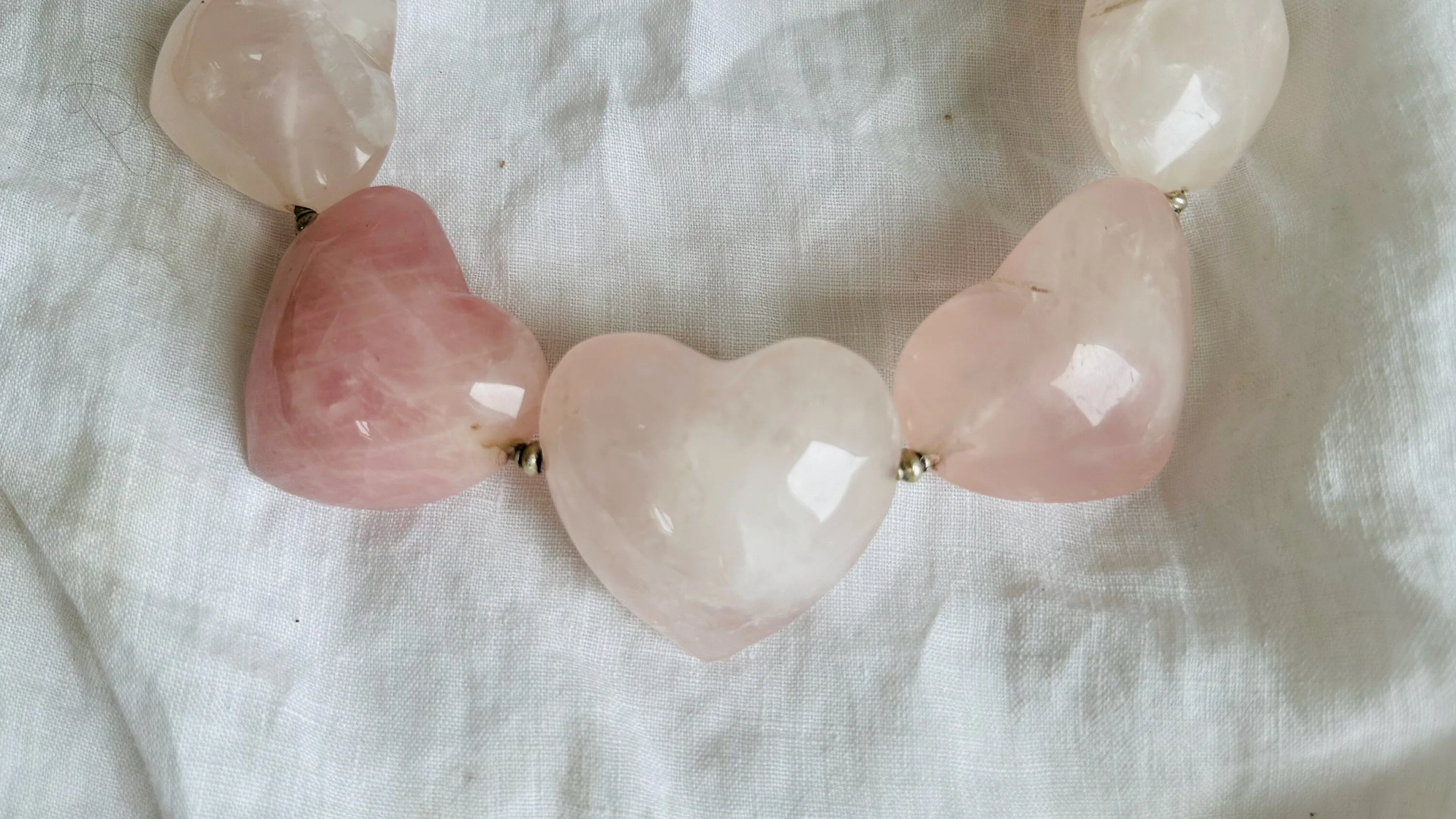 Rose Quartz Heart Necklace. Sterling Silver. 2474