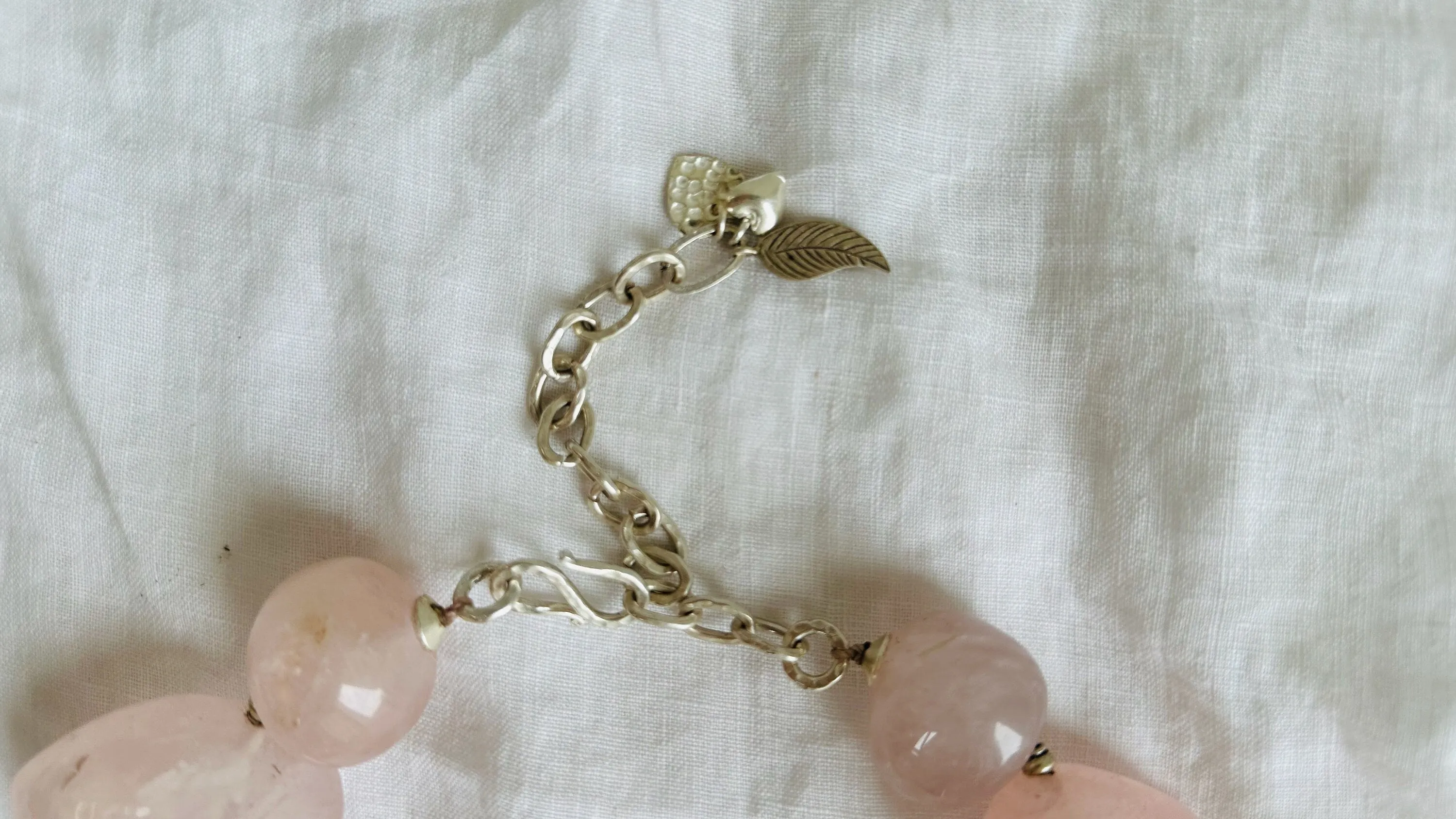 Rose Quartz Heart Necklace. Sterling Silver. 2474