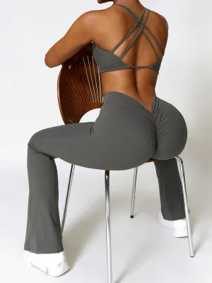 ZASUWA Female Cross Back Deep V Back Scrunch Bum Flare Tracksuit